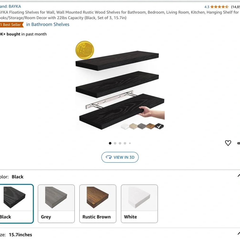 BAYKA Floating Shelves for Wall, Wall Mounted Rustic Wood Shelves